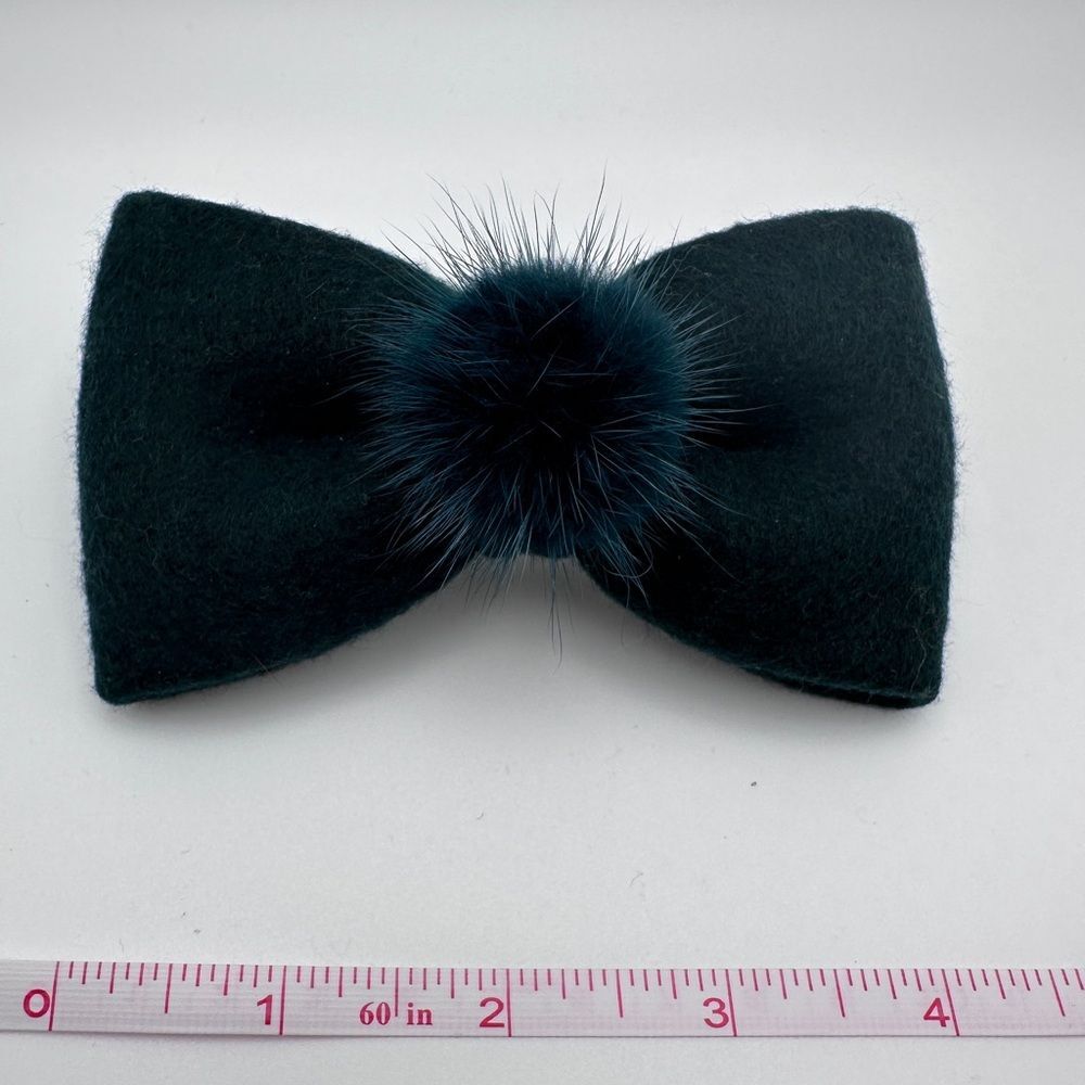 Fluffy and Soft Deep Forest Green Bow Hair Clip, New